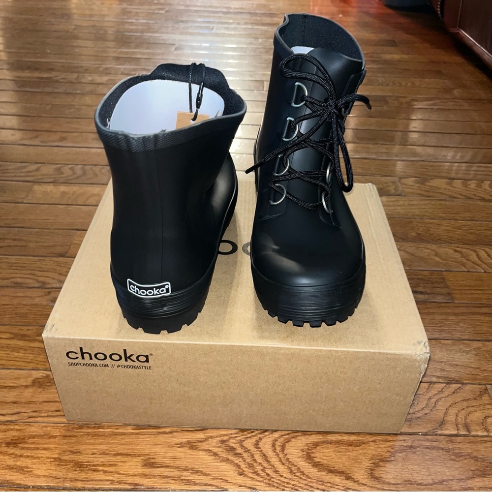 Chooka Ava Lace Up Waterproof Rain Boot Black With Black Laces Women’s Size 10 - Picture 9 of 14